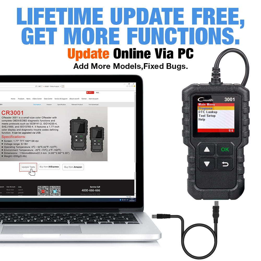 LAUNCH X431 CR3001 Car Full OBD2 Diagnostic Tools Automotive Professional Code Reader Scanner Check Engine Free Update pk ELM327 EGRKIT Shop
