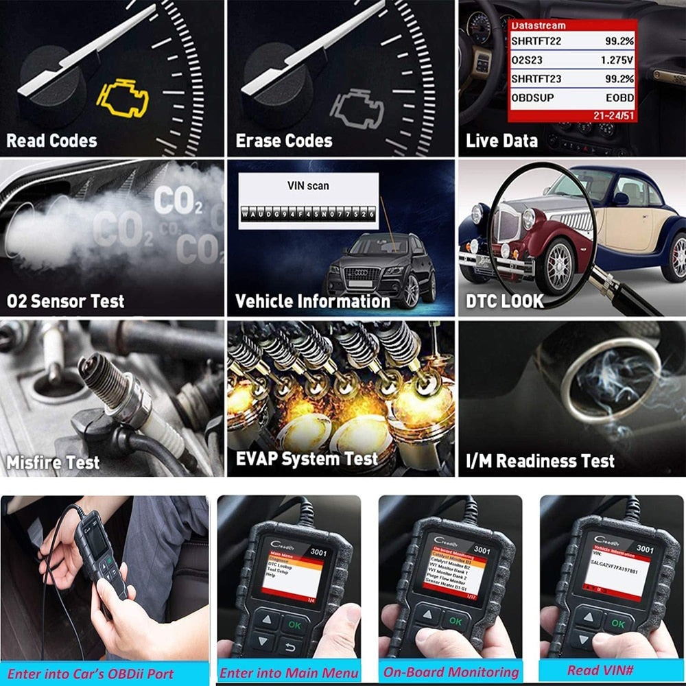 LAUNCH X431 CR3001 Car Full OBD2 Diagnostic Tools Automotive Professional Code Reader Scanner Check Engine Free Update pk ELM327 EGRKIT Shop