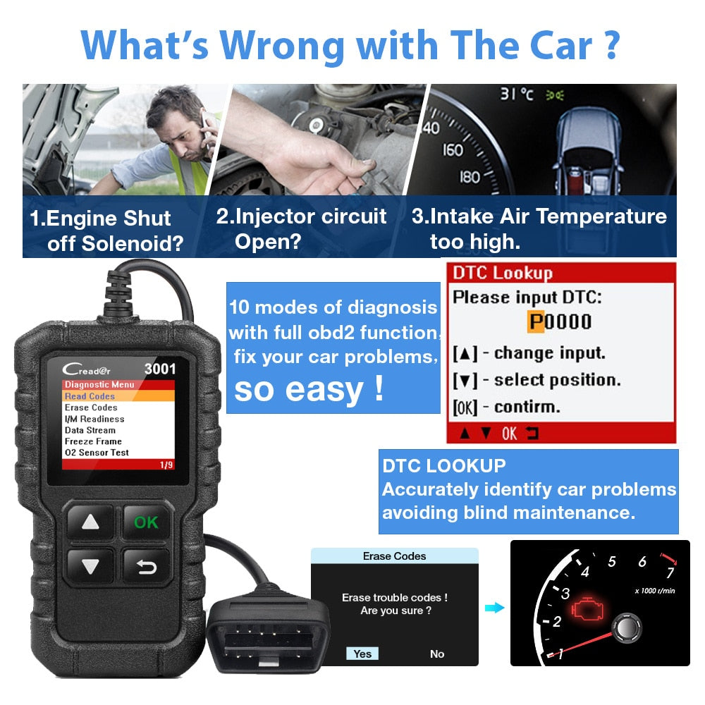 LAUNCH X431 CR3001 Car Full OBD2 Diagnostic Tools Automotive Professional Code Reader Scanner Check Engine Free Update pk ELM327 EGRKIT Shop