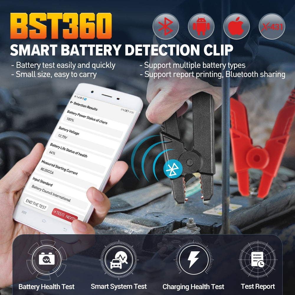 LAUNCH BST360 12V Car Battery Tester Automotive Cranking Charging Circut Scanner Tools for X431 V/V+/PRO3S+/PAD V/Android/IOS EGRKIT Shop