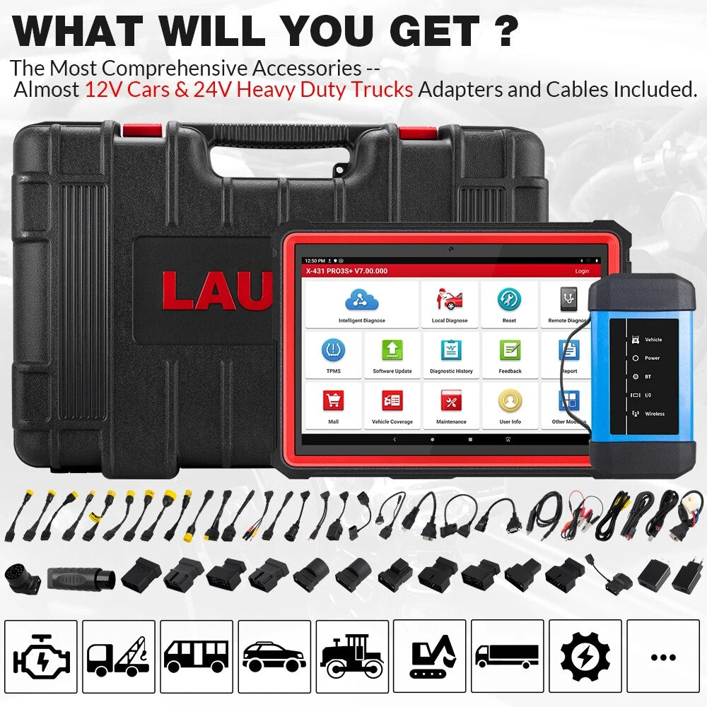 LAUNCH X431 PRO3S+ HDIII 10.1' 12V Car 24V Truck Full Functions Diagnostic Tools Auto OBD OBD2 Scanner Mechanical Workshop Tools EGRKit Shop