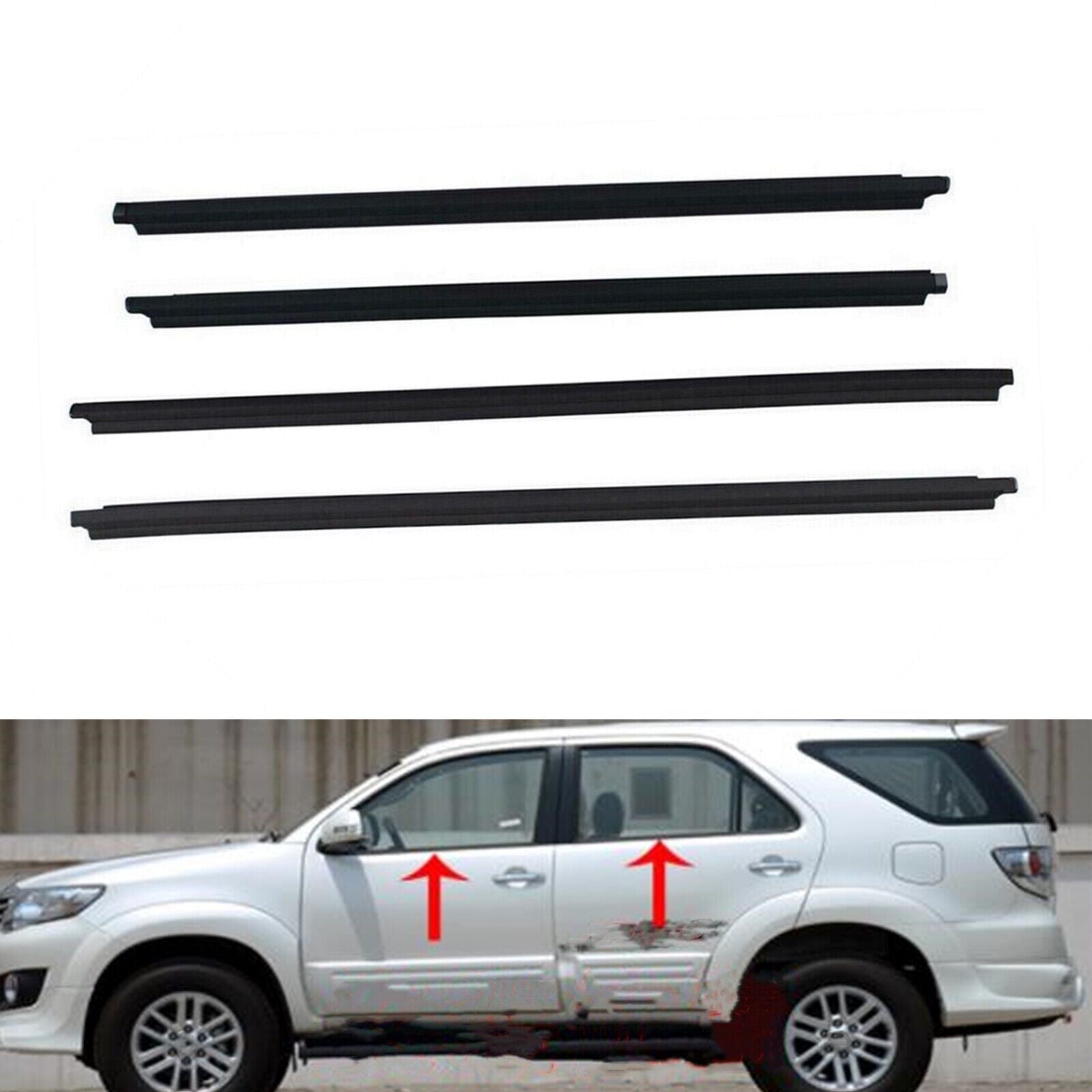 4Pcs Car Window Weatherstrip Black For Toyota Fortuner 2006-2011 Car Weatherstrip Window Moulding Trim weatherstrip