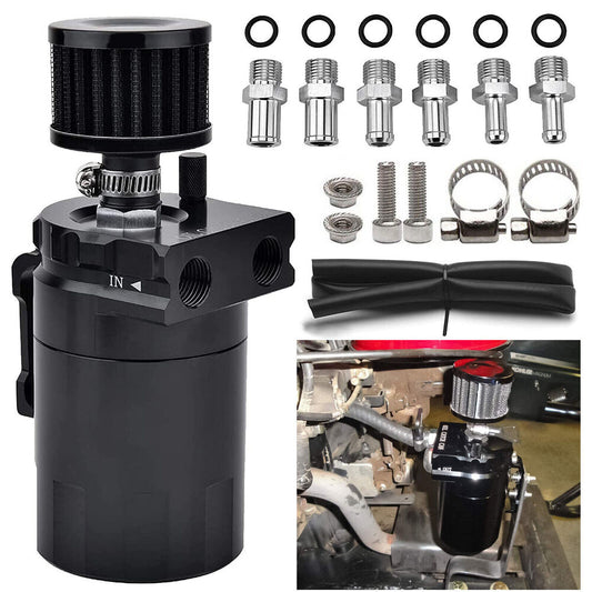 300ML Oil Catch Can Kit Universal Black Breather Baffled Aluminum Reservoir Tan EGRKIT Shop