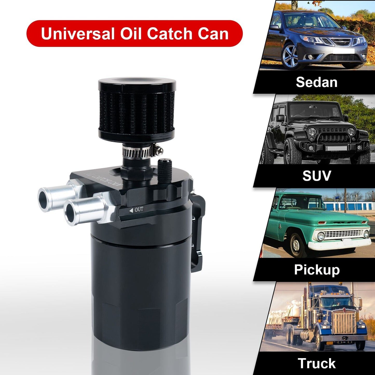 Universal Oil Catch Can Tank Kit Polish Baffled Reservoir with Breather Filter EGRKIT Shop