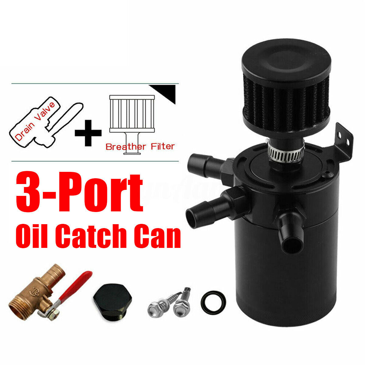 3-Port Oil Catch Can Tank Reservoir Air-Oil Separator Racing Baffled Aluminum EGRKIT Shop