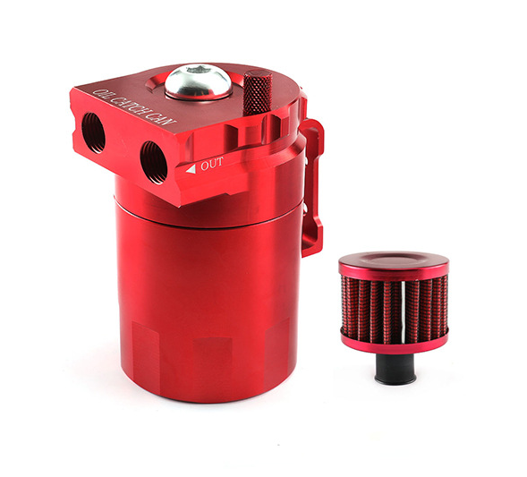 Red Aluminum Oil Catch Can Kit – Baffled Tank With Breather Filter (Fits 10mm/14mm Hose)