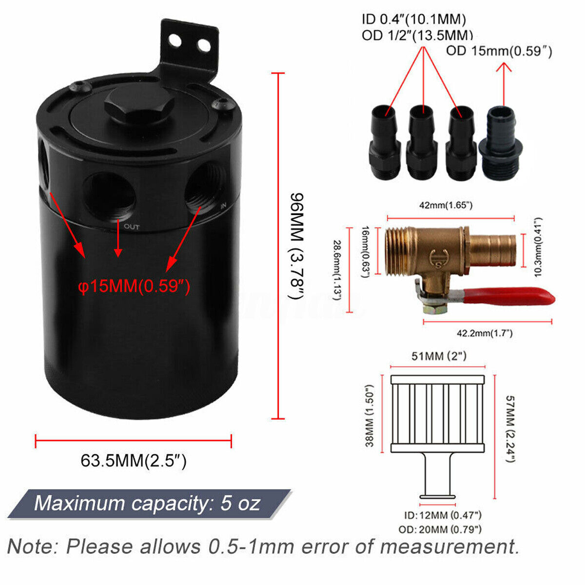 3-Port Oil Catch Can Tank Reservoir Air-Oil Separator Racing Baffled Aluminum EGRKIT Shop