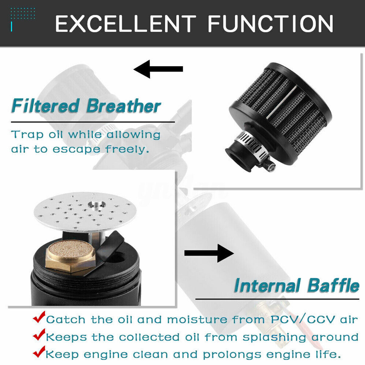3-Port Oil Catch Can Tank Reservoir Air-Oil Separator Racing Baffled Aluminum EGRKIT Shop