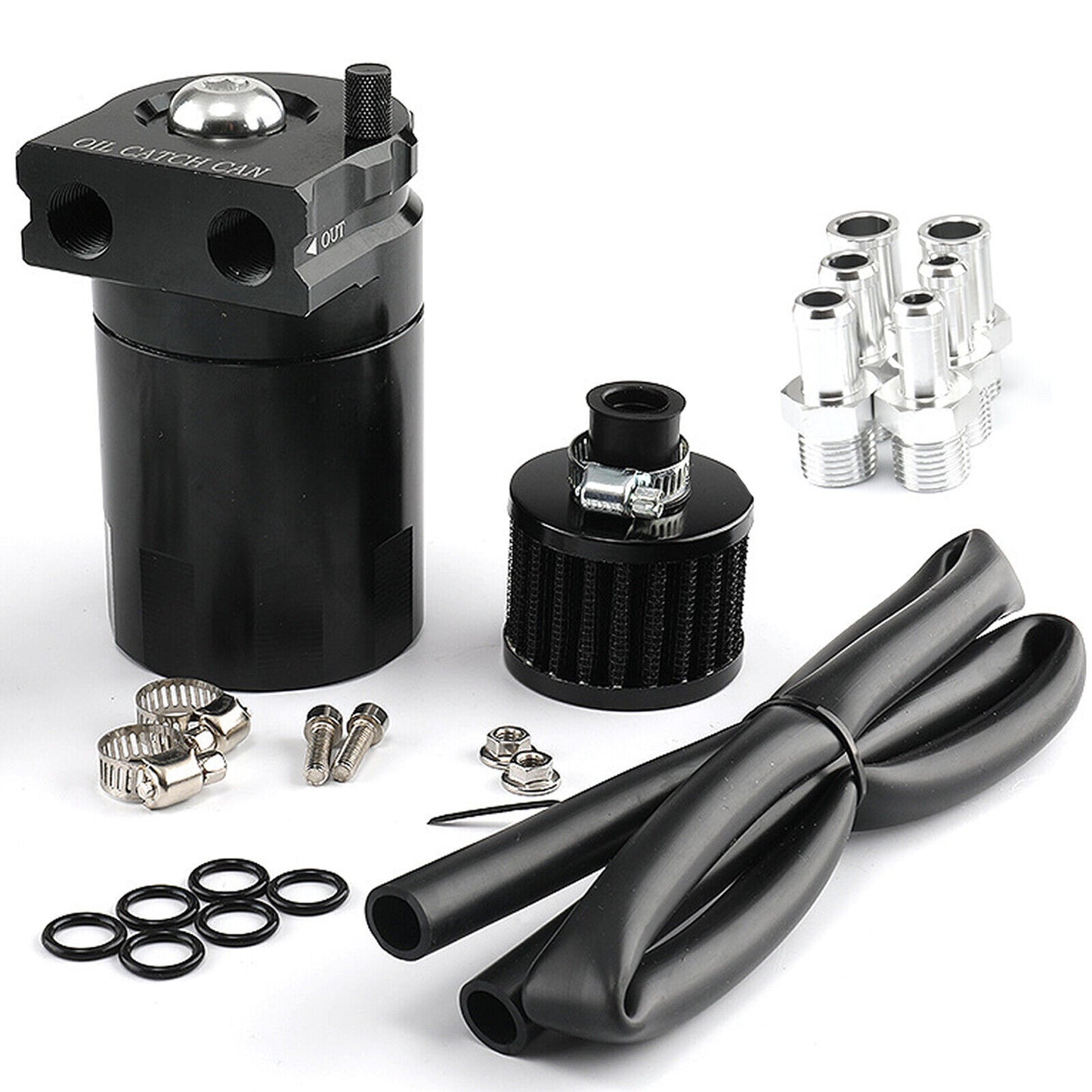300ML Oil Catch Can Kit Universal Black Breather Baffled Aluminum Reservoir Tan EGRKIT Shop