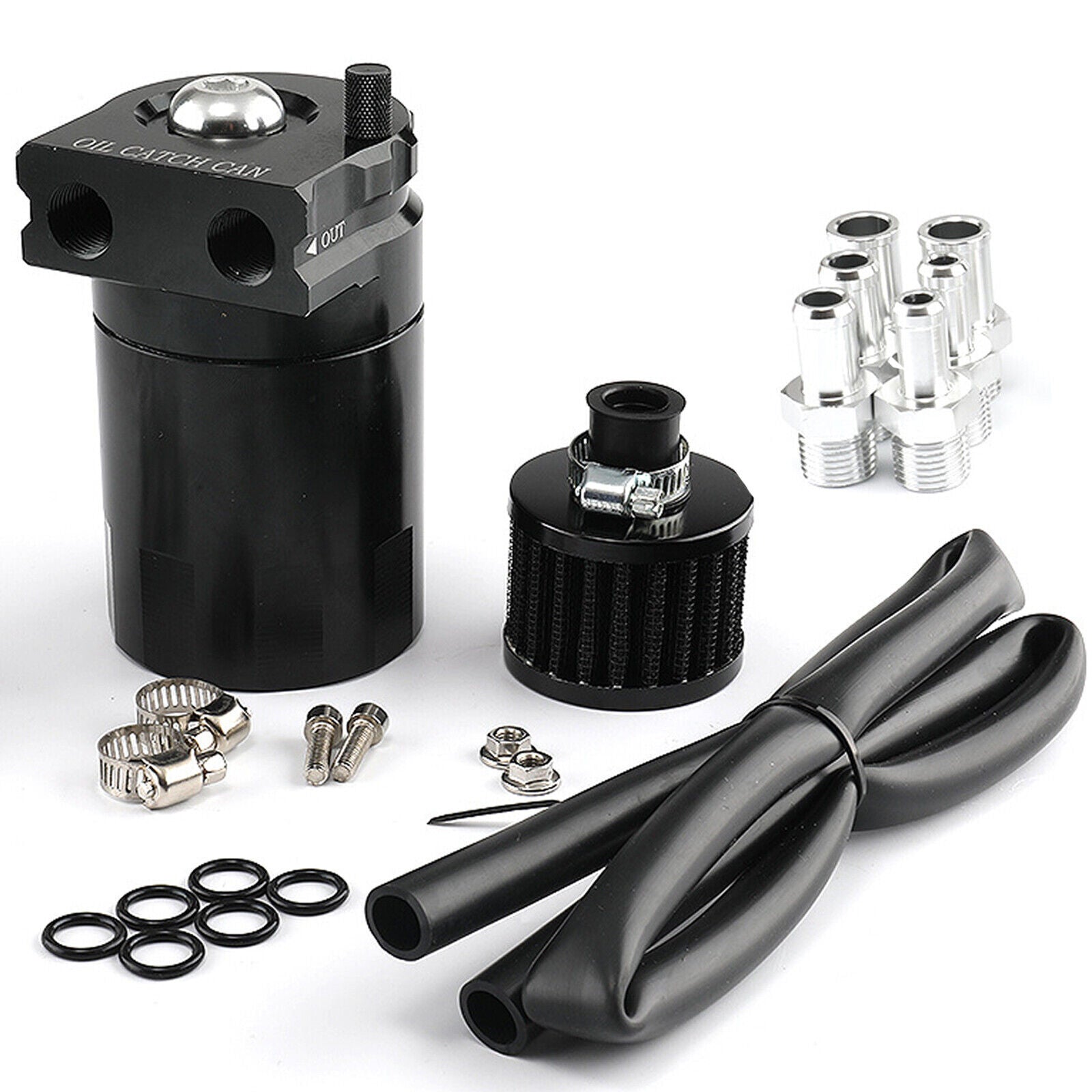 300ML Oil Catch Can Kit Universal Black Breather Baffled Aluminum Reservoir Tan EGRKIT Shop