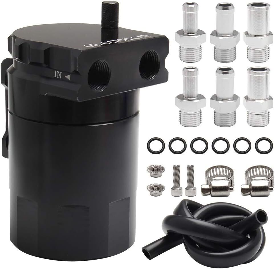 300ML Oil Catch Can Kit Universal Black Breather Baffled Aluminum Reservoir Tan EGRKIT Shop